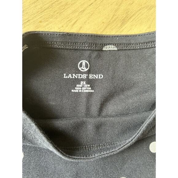 Lands End Womens Polka Dot Shirt 2X Cotton Knit Black White Boat Neck Plus Size - Picture 6 of 12